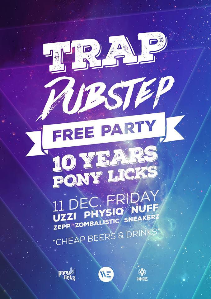 trap dubstep free party 10 years pony licks poster